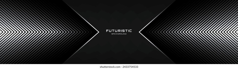 3D black white techno abstract background overlap layer on dark space with glowing lines decoration. Modern graphic design element arrows style concept for web, poster, flyer, card, or brochure cover