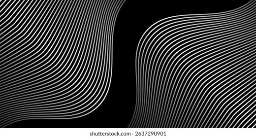 3D black white techno abstract background overlap layer on dark space with waves effect decoration. Modern graphic design element stripes style concept for banner, 