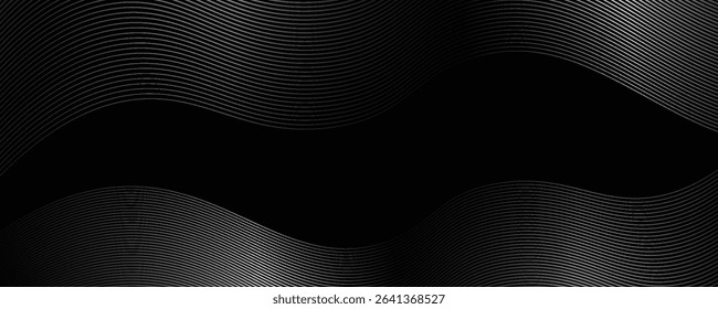 3D black and white techno abstract background with overlapping layers on dark space with wave effect decoration. Luxury line style concept, modern graphic design element for banner cover.