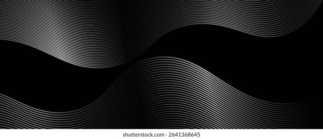 3D black and white techno abstract background with overlapping layers on dark space with wave effect decoration. Luxury line style concept, modern graphic design element for banner cover.