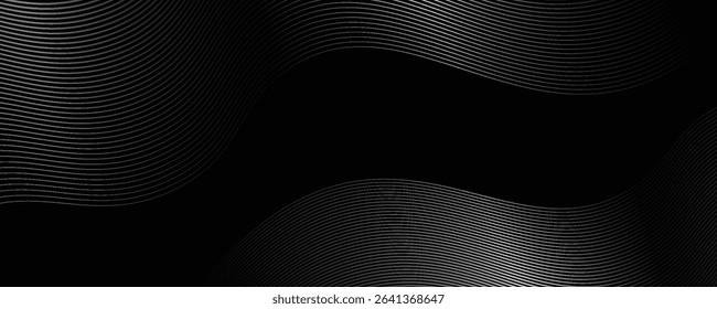 3D black and white techno abstract background with overlapping layers on dark space with wave effect decoration. Luxury line style concept, modern graphic design element for banner cover.