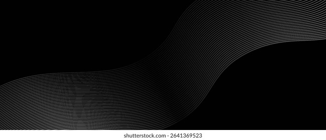 3D black and white techno abstract background with overlapping layers on dark space with wave effect decoration. Luxury line style concept, modern graphic design element for banner cover.