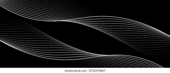 3D black white techno abstract background overlap layer on dark space with silver wave lines decoration. Modern graphic design element stripes style concept for web, flyer, card or brochure cover