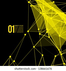 Fondo de malla abstracta 3D de color negro y amarillo con círculos, líneas y formas | Diseño EPS10 para su empresa
