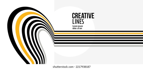 3D black and yellow lines in perspective abstract vector background, linear perspective illustration op art.