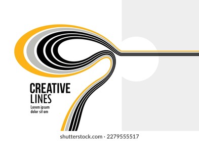 3D black and yellow lines in perspective abstract vector background, linear perspective illustration op art.