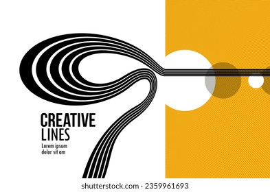 3D black and yellow lines in perspective abstract vector background, linear perspective illustration op art.