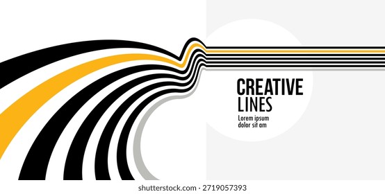 3D líneas negras y amarillas en perspectiva fondo de Vector abstracto, ilustración de perspectiva lineal op art.