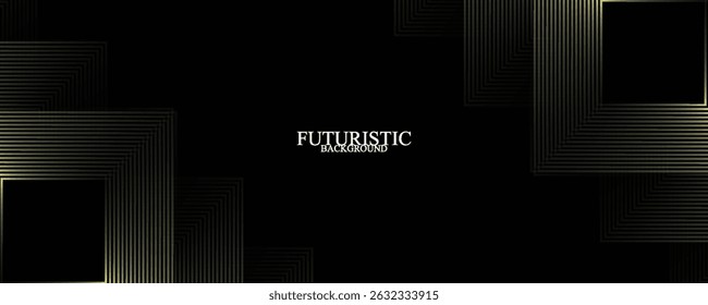 3D black yellow techno abstract background overlap layer on dark space with glowing lines decoration. Modern graphic design element squares style concept for web, poster, flyer, card or brochure cover