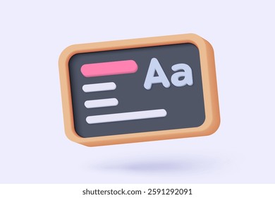 3d blackboard simplicity icon signs for read literature and write in classroom. teaching for learn graduate, educate academic, back to school. 3d studying stationery icon vector render illustration