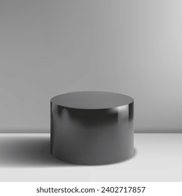 3D Blank Black Round Pedestal Or Podium Display With Shadow. Eps10 Vector