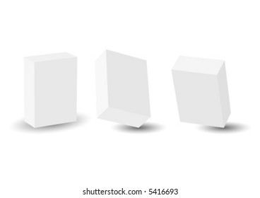 3D blank boxes in different perspectives over white background