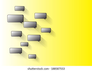 3D Blank bright black in comic speech bubbles style on yellow color background, speech bubble long shadow  