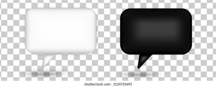 3D blank bubble chat.3d white and black blank speech bubble icon.Speech clouds chat bubble icon. Vector isolated on transparent background.Message box communication.