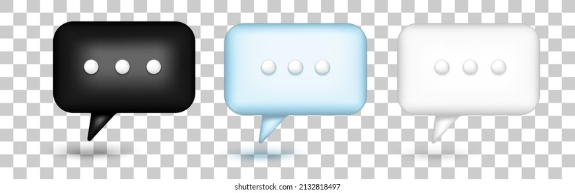 3D Blase-Chat.3d weiße und schwarze Blase Sprache Blase Symbol.Speech Wolken Chat Blase Symbol. Vektorgrafik einzeln auf transparentem Hintergrund.Nachrichtenbox-Kommunikation.