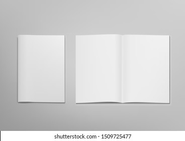 3D Blank Clear Opened Magazine Mockup With Cover. EPS10 Vector