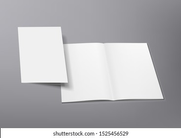 3D Blank Clear Opened Magazine Mockup With Cover. EPS10 Vector