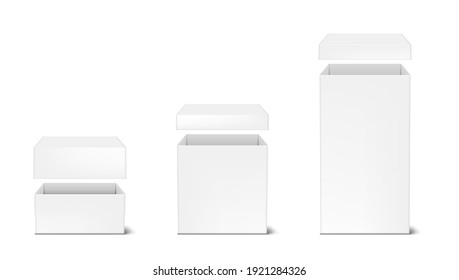 3D Blank Clear White Cardboard Packaging Boxes. EPS10 Vector