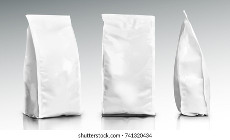 3D Blank Foil Or Paper Food Pouch Bag Pack. EPS10 Vector