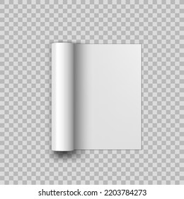 Revista 3D Blank Con Páginas Rolladas Aisladas En Fondo Transparente. Vector EPS10