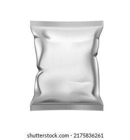 3D Blank Metallic Foil Plastic Bag Packaging For Snack Or Chips. EPS10 Vector