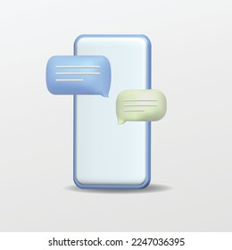 3d blank mobile with chat bubble message icon for website, label, banner, sticker, template and logo on white background. 3d style vector illustration design.