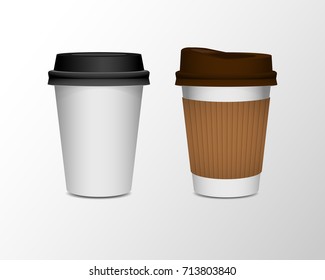 3d blank paper coffee cup realistic set isolated on white background. Vector illustration 