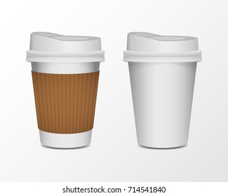 3d blank paper coffee cup realistic set isolated on white background. Vector illustration 