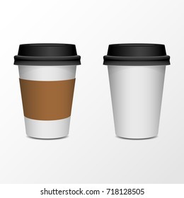 3d blank paper coffee cup realistic set isolated on white background. Vector illustration 