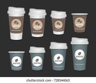 3d blank paper coffee cup realistic set isolated on white background. Vector illustration 
