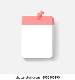 3d blank paper note with realistic push pin. vector illustration.