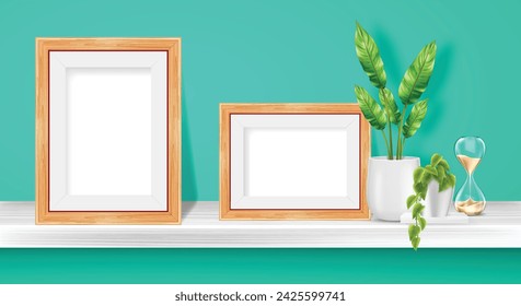 3D blank photo frame wall hanging vector