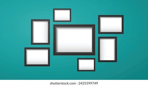 3D blank photo frame wall hanging vector