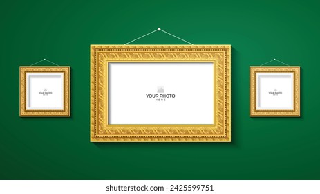 3D blank photo frame wall hanging vector