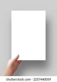 3D Blank Sheet A4 Size Holding By Hand. EPS10 Vector