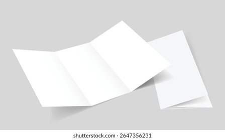 3d blank tri fold mockup on gray background for brochure, magazine, newspaper and letter. Vector illustration