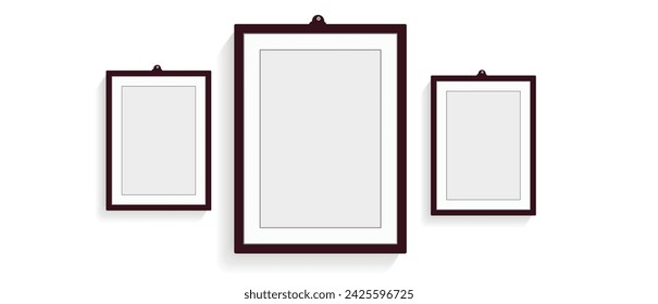 3D blank wall hanging photo frame vector