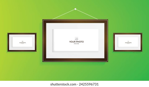 Vector de marco de foto colgante de pared en blanco 3D