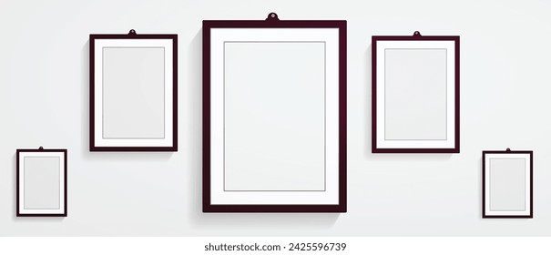 3D blank wall hanging photo frame vector