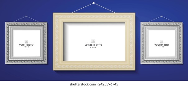 Vector de marco de foto colgante de pared en blanco 3D