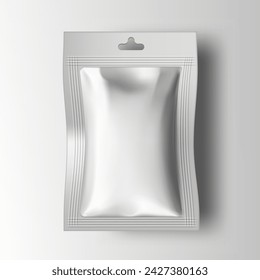 3D Blank White Snack Bag Package With Hang Hole. EPS10 Vector