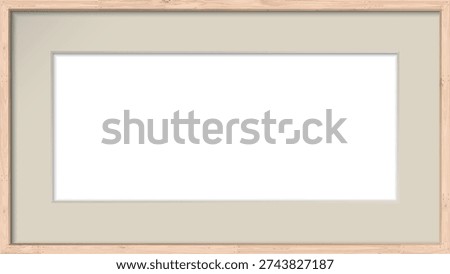 3D blank whitewashed wooden frame rectangular shape graphic illustrated. Cut timber art frame gray background.