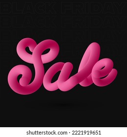 3D Blend Pink Sale Font Against Black Background.