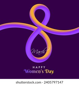 3D Blend Style Number of Eight for 8th March, Happy Women's Day Celebration Concept. Can be Used as a Design Card or Poster.