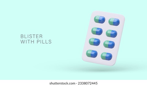 3D blister and colored capsules  Classic method treatment  Dosed medical drugs  Advertising banner and text  Concept for hospital  pharmacy  pharmaceutical company  Vitamins for beauty   health