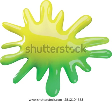 3D blob gradient green and yellow colors cartoon plastic style vector icon. Abstract blot, paint splash. Realistic bright slime, jelly stain, liquid dripping smudge. Glossy dribble design element