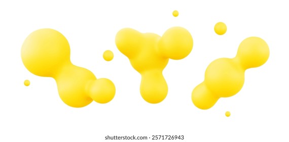 3d blob shapes in bright yellow gradient with smooth organic curves. Floating abstract elements with spherical connections and dynamic forms for modern fluid design or interface decorations. - Powered by Shutterstock - Get 15% off with code: PIKWIZARD15