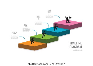 Bloque 3D con diseño de Plantilla infográfica moderna de 4 capas. Infografías de negocios o marketing con iconos y datos. 