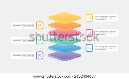3d block with 6 layers infographic template design