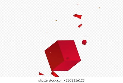 3d Block Falling Gift Vector Transparent Background. Luxury Cube Fly Realistic Illustration. Gold and Red Square Geometric Design. Abstract Box Metal Wallpaper.